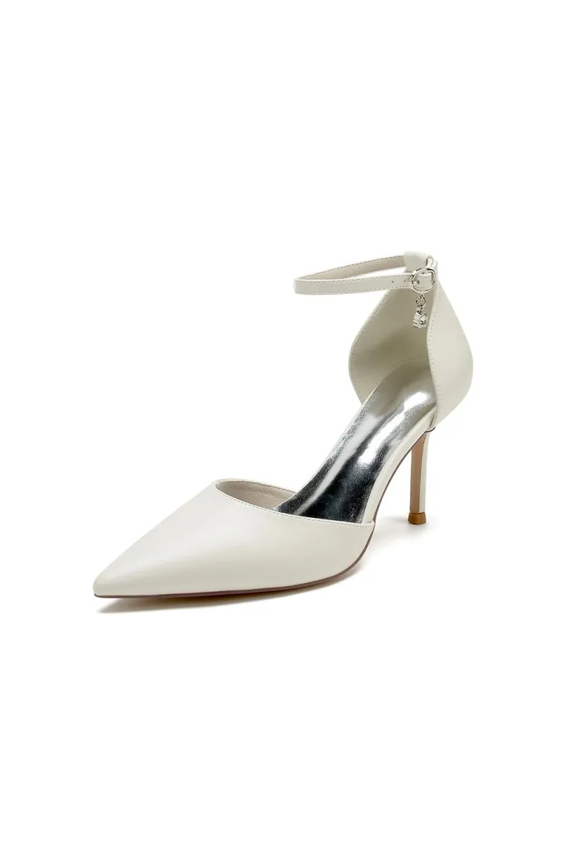 Pointed Toe Sexy Ankle Strap White Satin Wedding Shoes