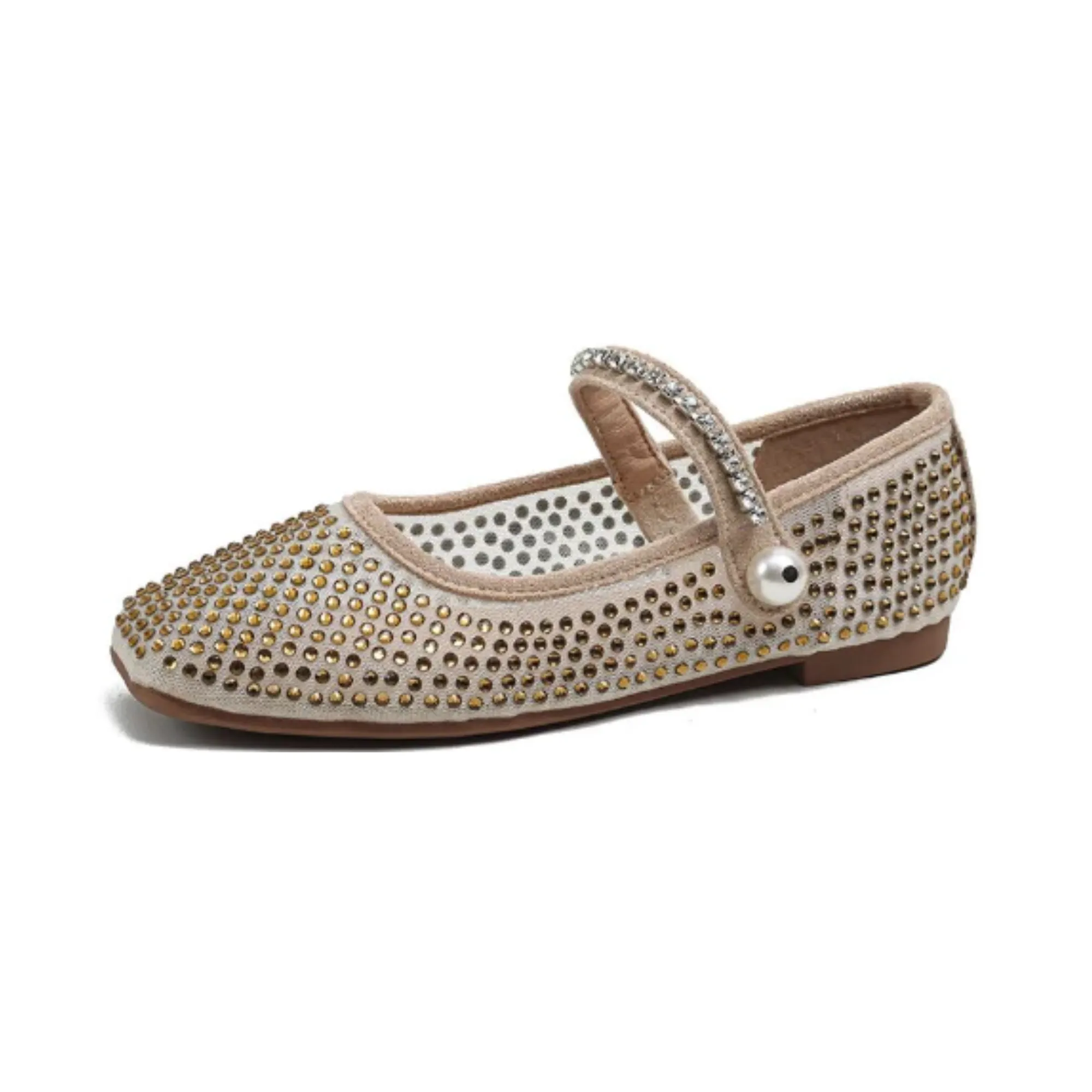 Pre Order:  Mesh Rhinestones Square Toes Shoes