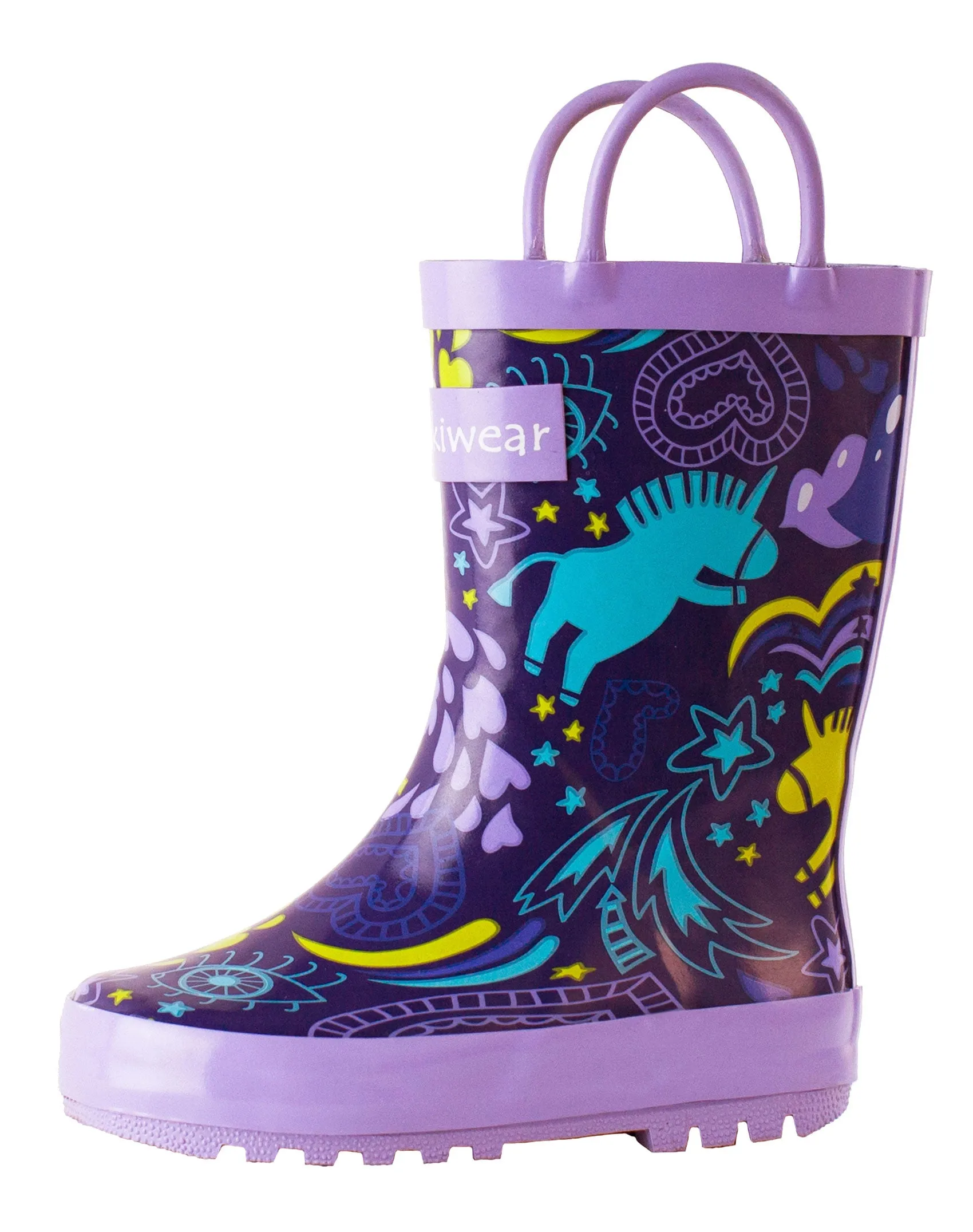 Purple Unicorn Loop Handle Rubber Rain Boots