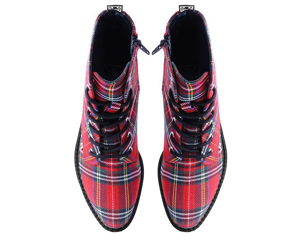 Red Plaid Pointed Lace Up Boot