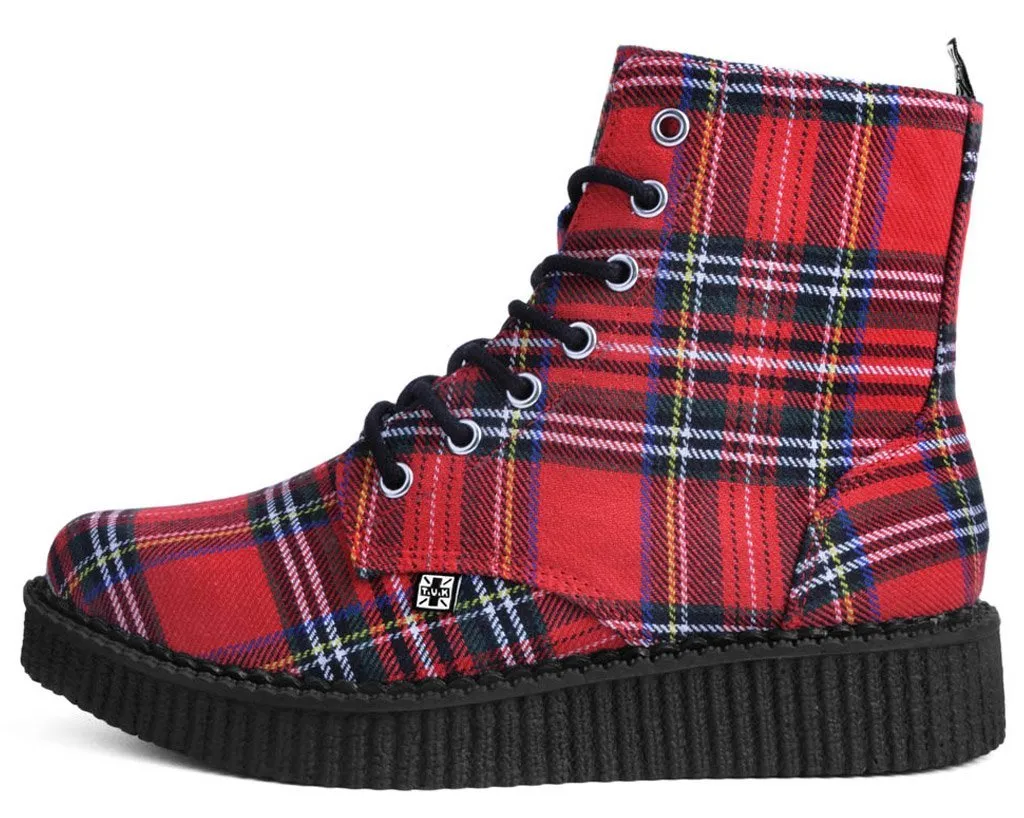 Red Plaid Pointed Lace Up Boot