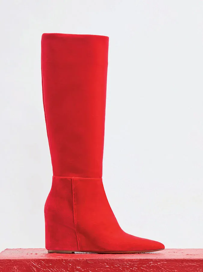 Remedios Tall Boot in Scarlet Red Cotton Velvet