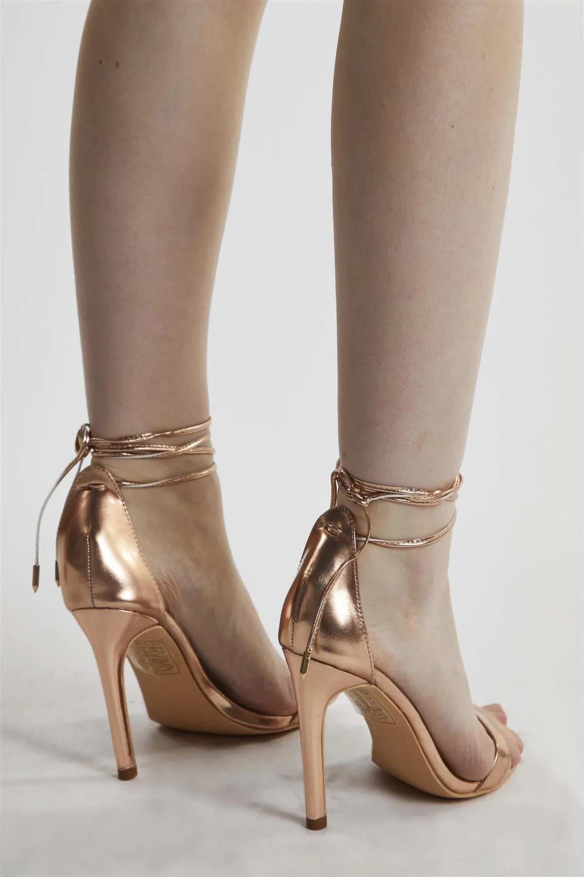 Rose-Gold Ankle-Tie High-Heels