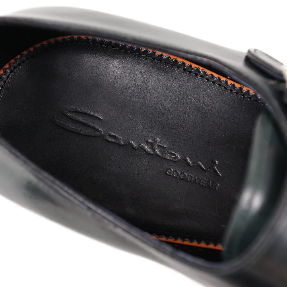 Santoni Double-Buckle Monk Strap in Dark Green