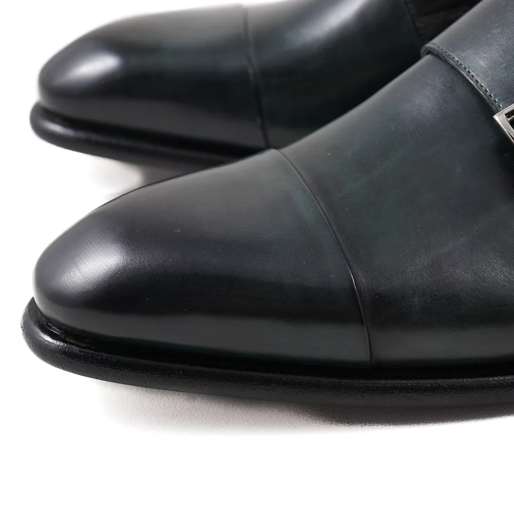 Santoni Double-Buckle Monk Strap in Dark Green