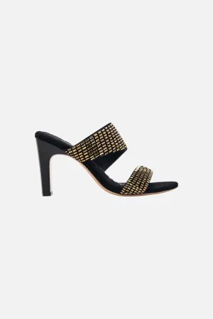 Sara Snake Block Heel Mule - Black