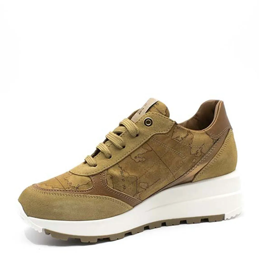 Scarpe Donna 1A Classe Alviero Martini Sneakers in Suede Ambra e Dettagli in Tessuto Geo 1355