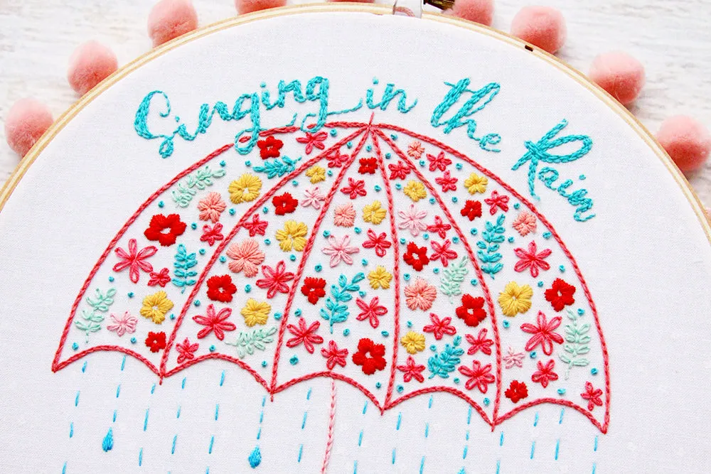 Singing in the Rain Umbrella Embroidery PDF Pattern