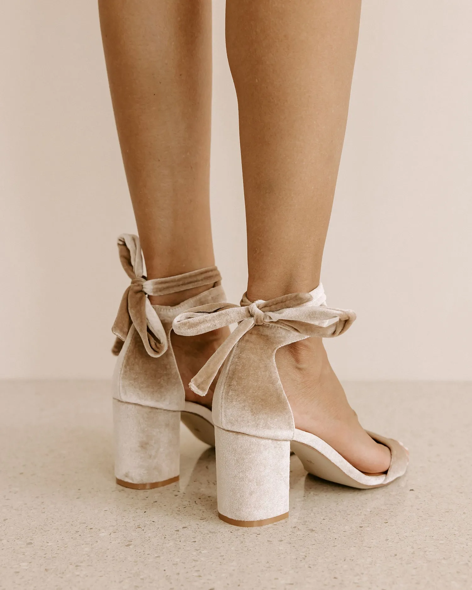 SISTER - NUDE VELVET BLOCK HEEL SHOES - FINAL SALE