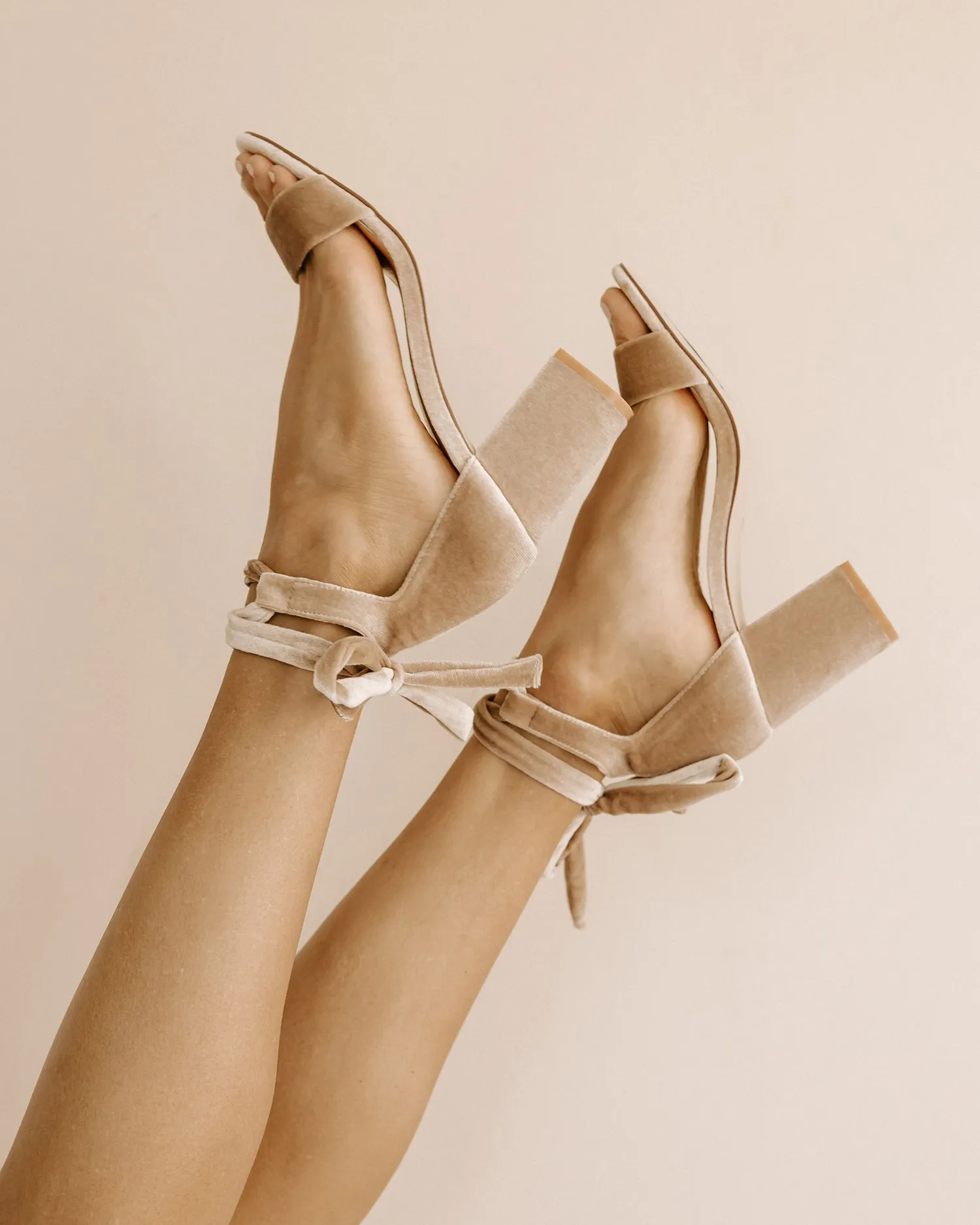 SISTER - NUDE VELVET BLOCK HEEL SHOES - FINAL SALE