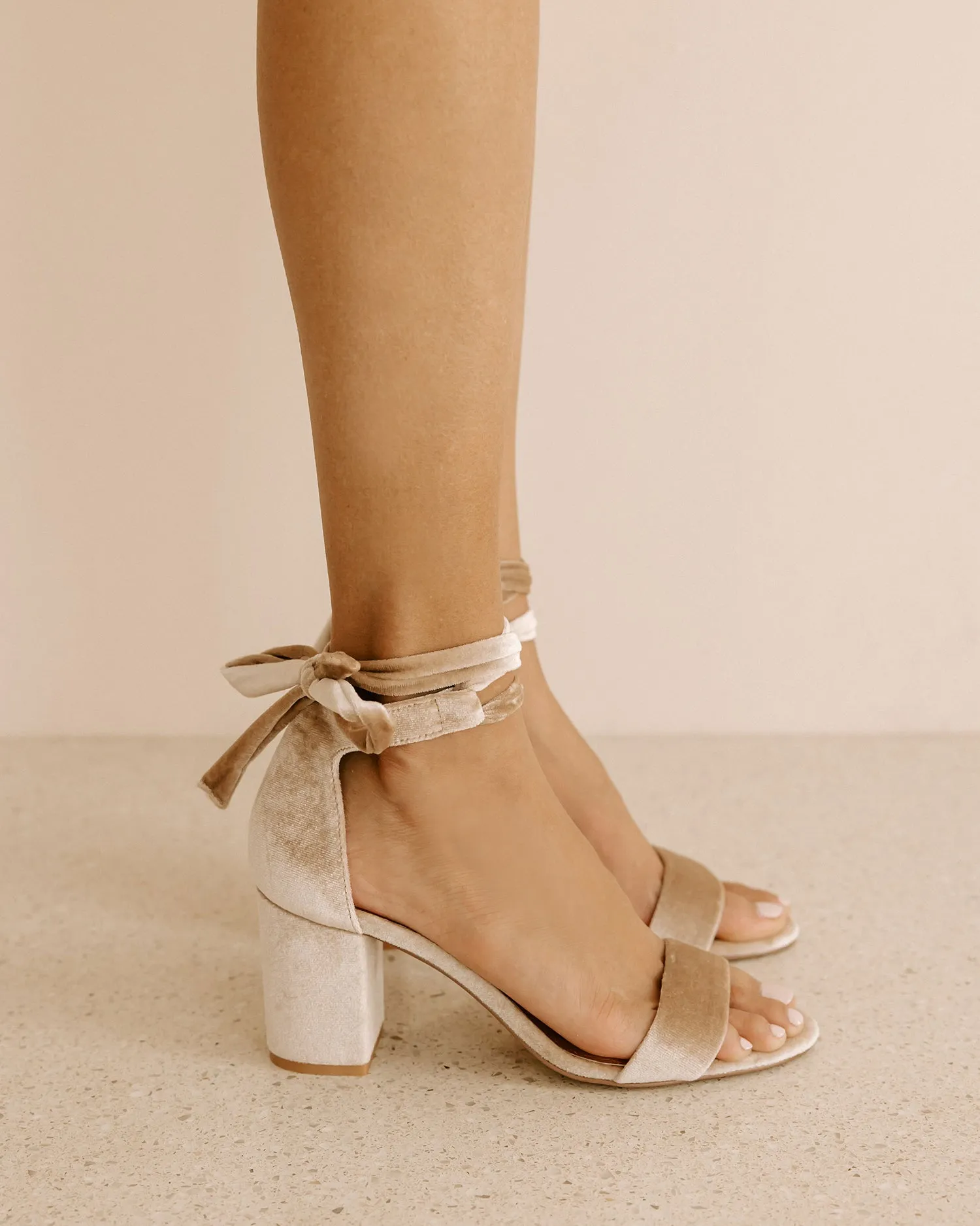 SISTER - NUDE VELVET BLOCK HEEL SHOES - FINAL SALE