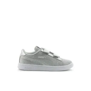 Sneakers bimba da tennis Smash V2 glitter argento con velcro