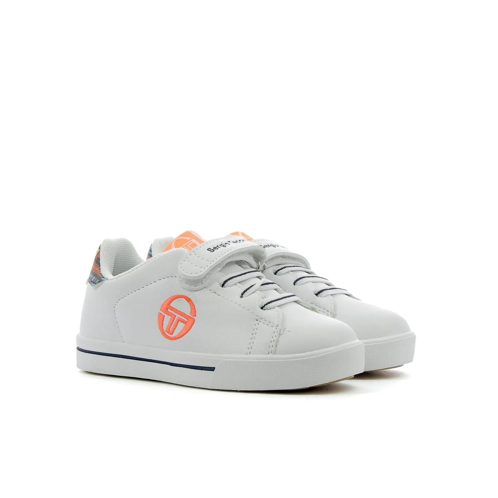 Sneakers tennis bianche da bambino con logo fluo