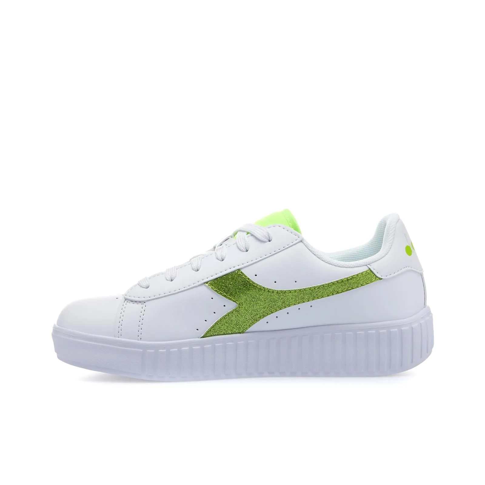 Sneakers tennis bianche da ragazza game step con dettaglio verde glitter