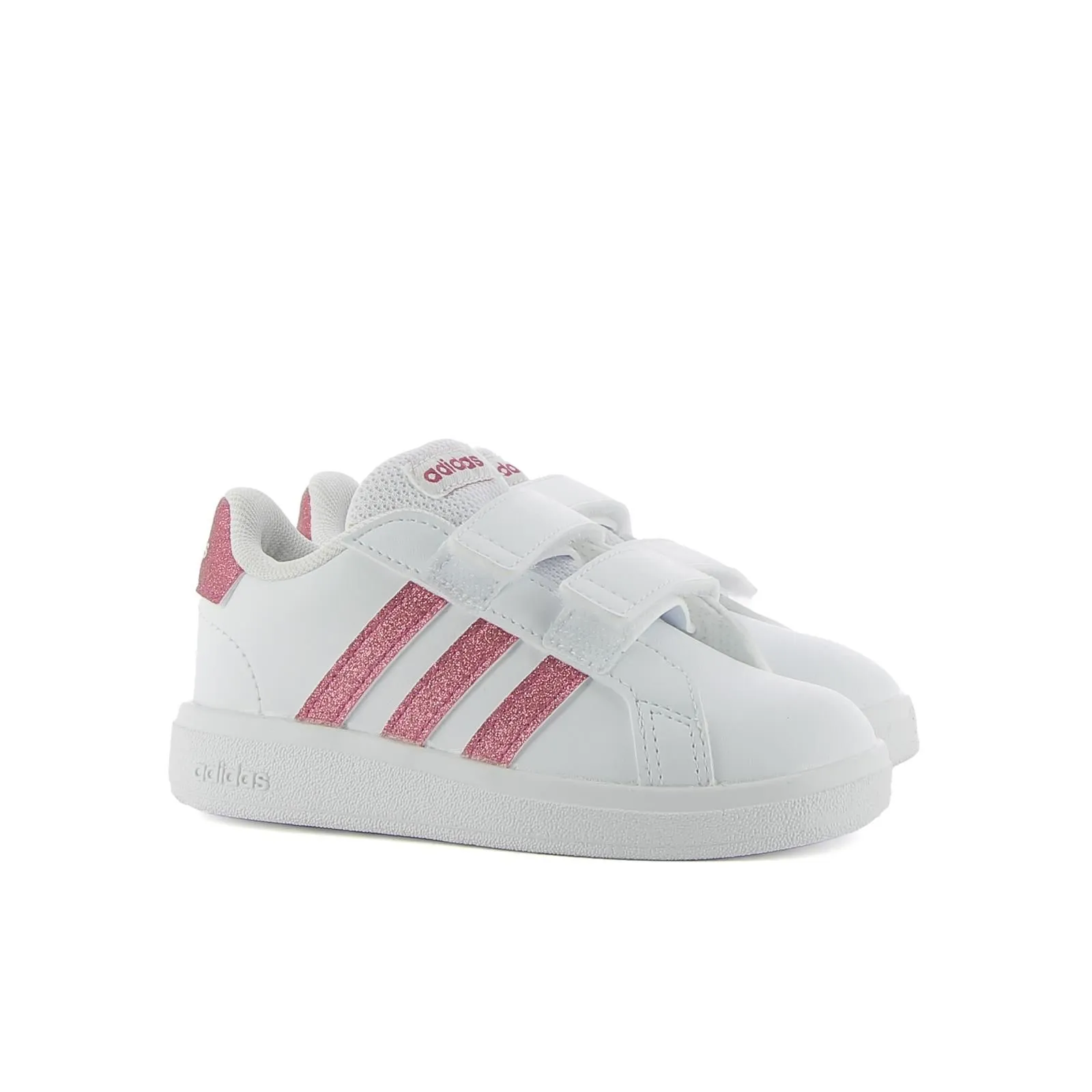 Sneakers tennis da bambina bianche e fucsia Grand Court