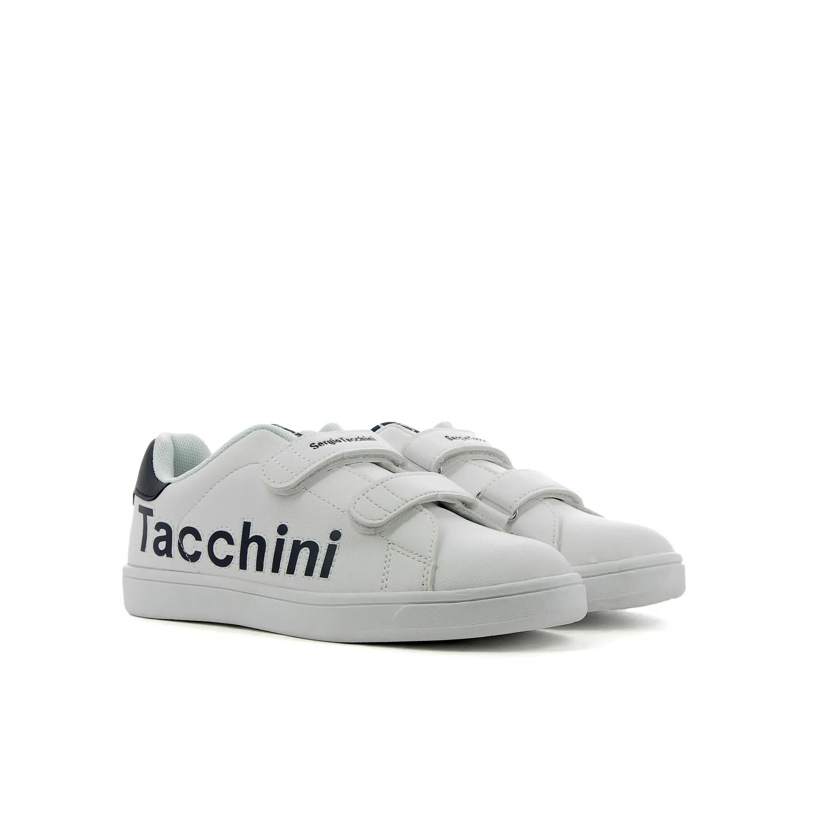 Sneakers tennis da bambino bianche in pelle con velcro