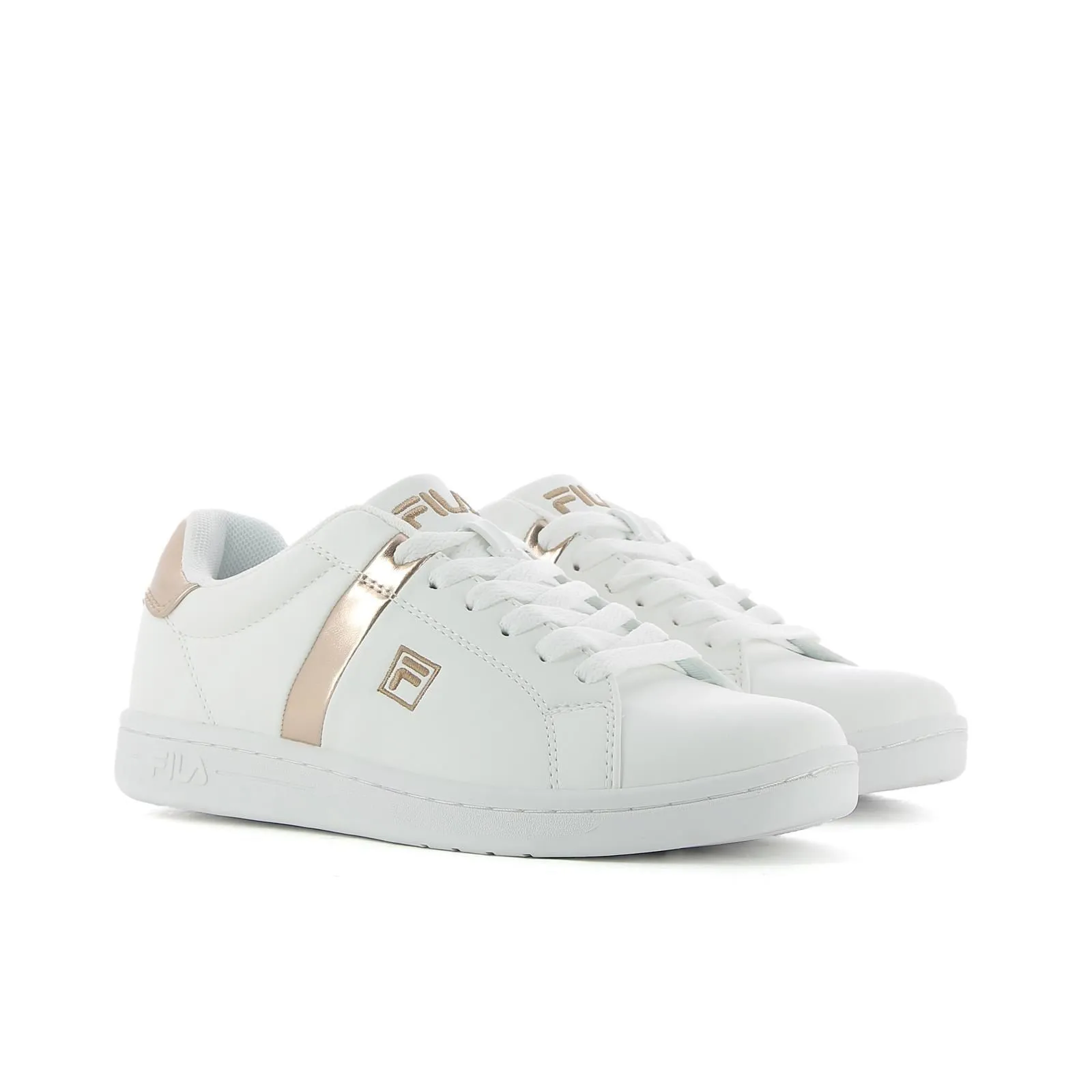 Sneakers tennis da donna bianche e oro in pelle