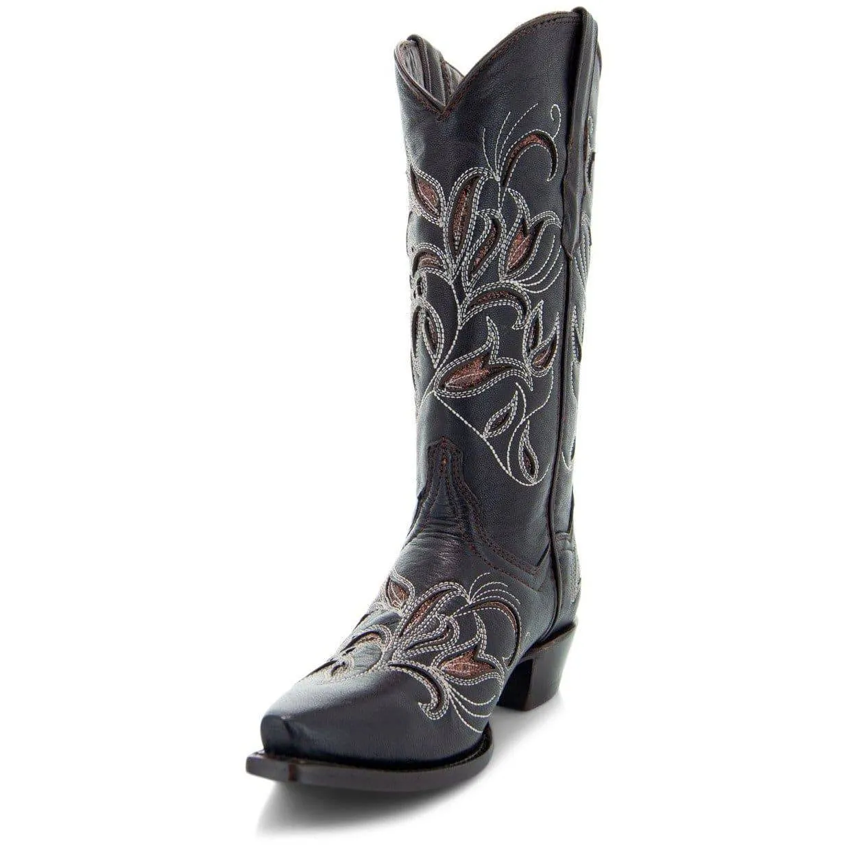 Soto Boots Womens Floral Embroidered Inlay Cowgirl Boots M50049 Brown