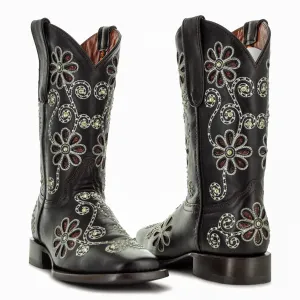 Soto Boots Womens Studded Flower Square Toe Cowboy Boots M50053