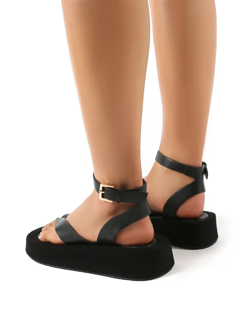 Think Black PU Toe Strap Buckle Detail Sandals