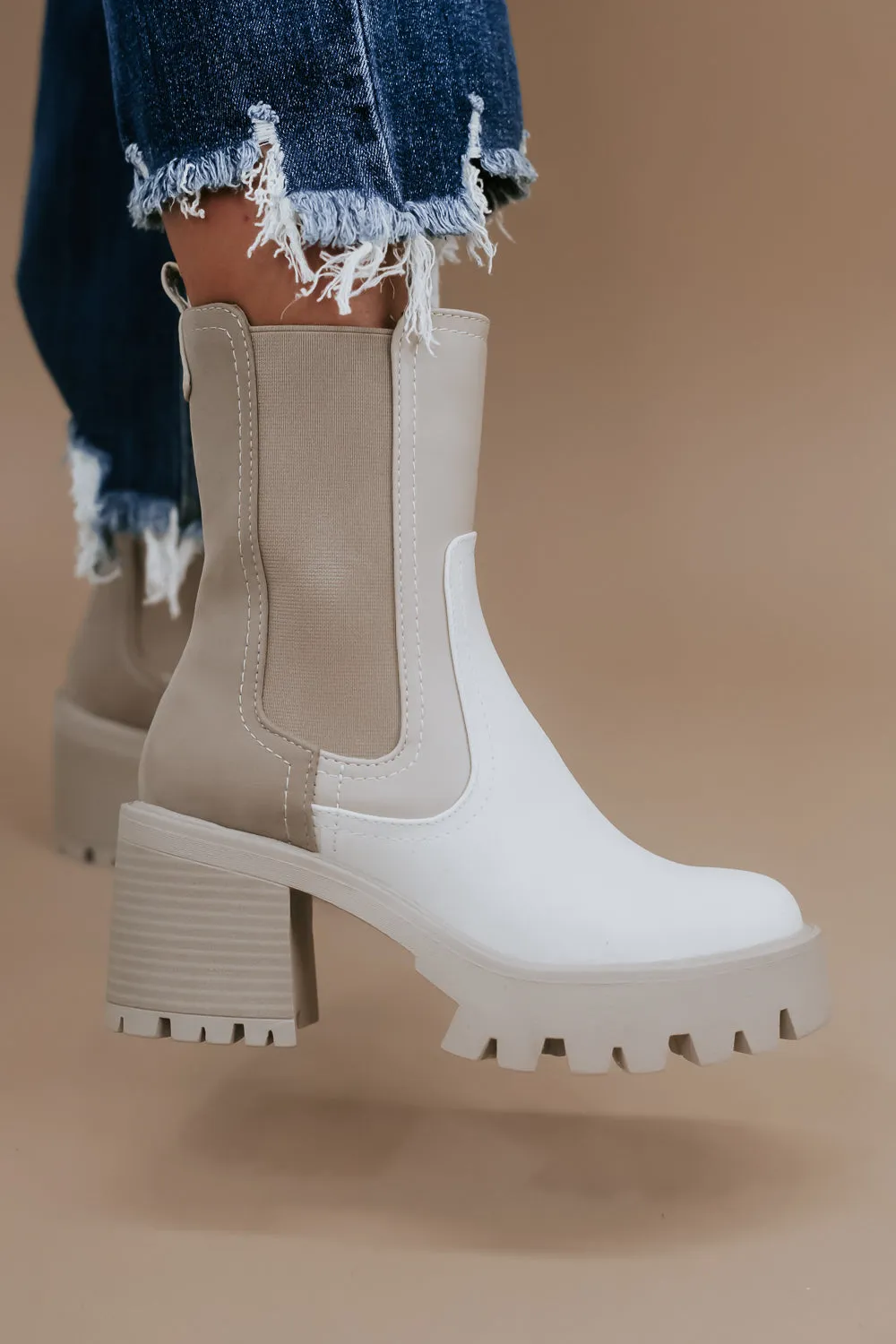 Two Toned Platform Bootie, Beige/ Bone