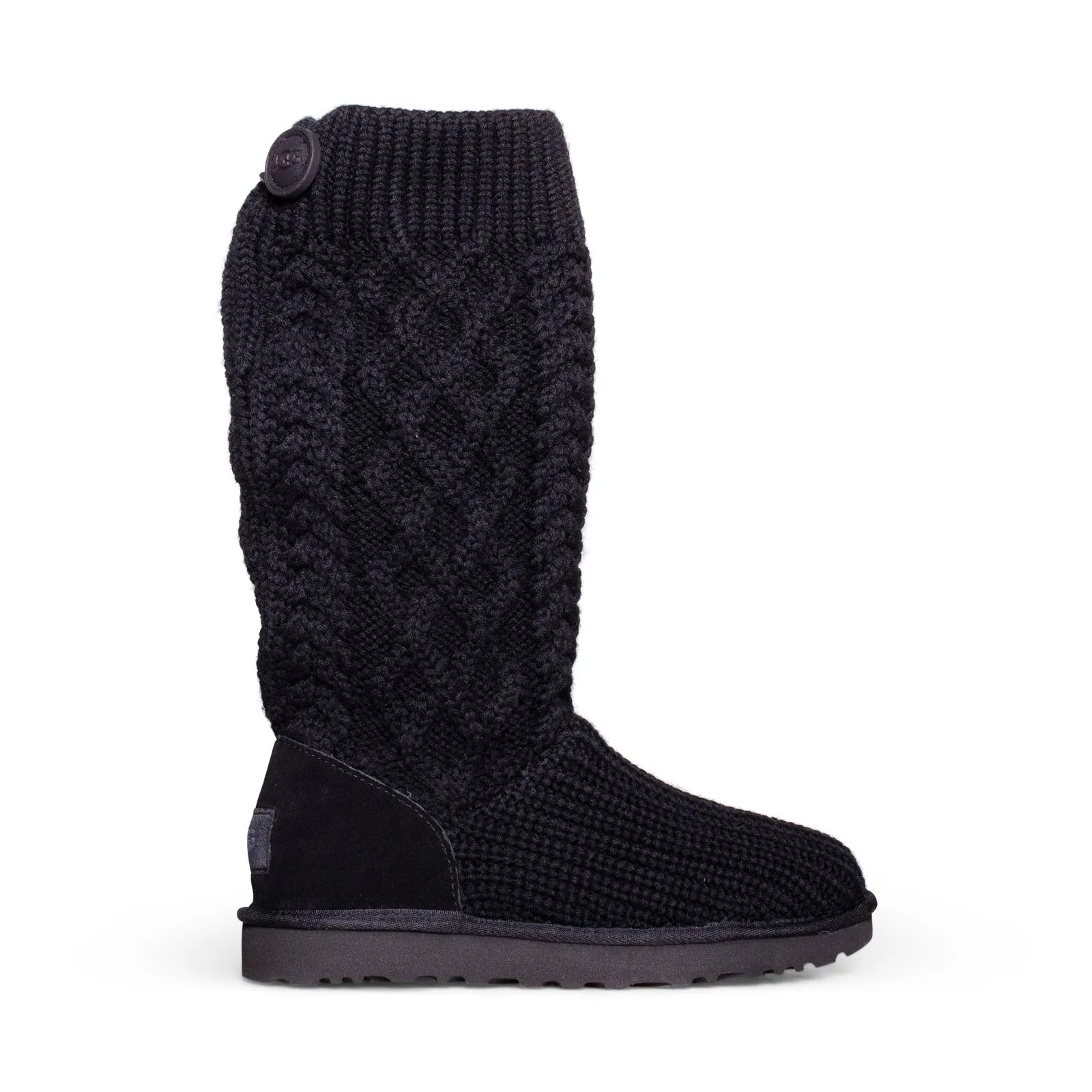 UGG Classic Cardi Cabled Knit Black Boots - Women's