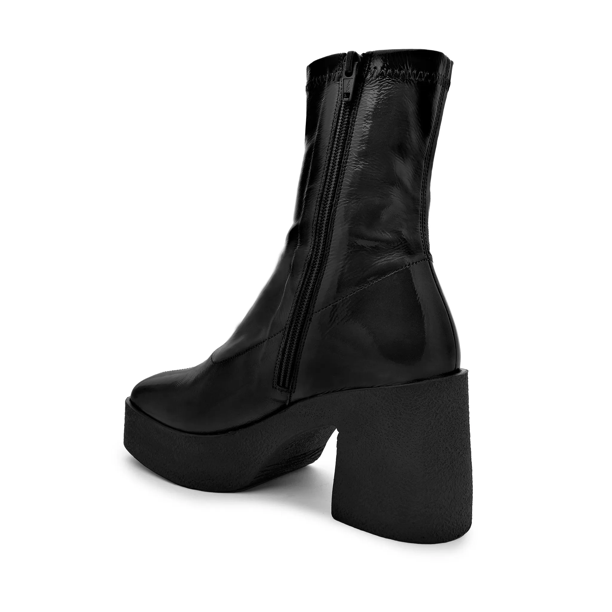 Umi Black Stretch Patent Chunky Ankle Boots