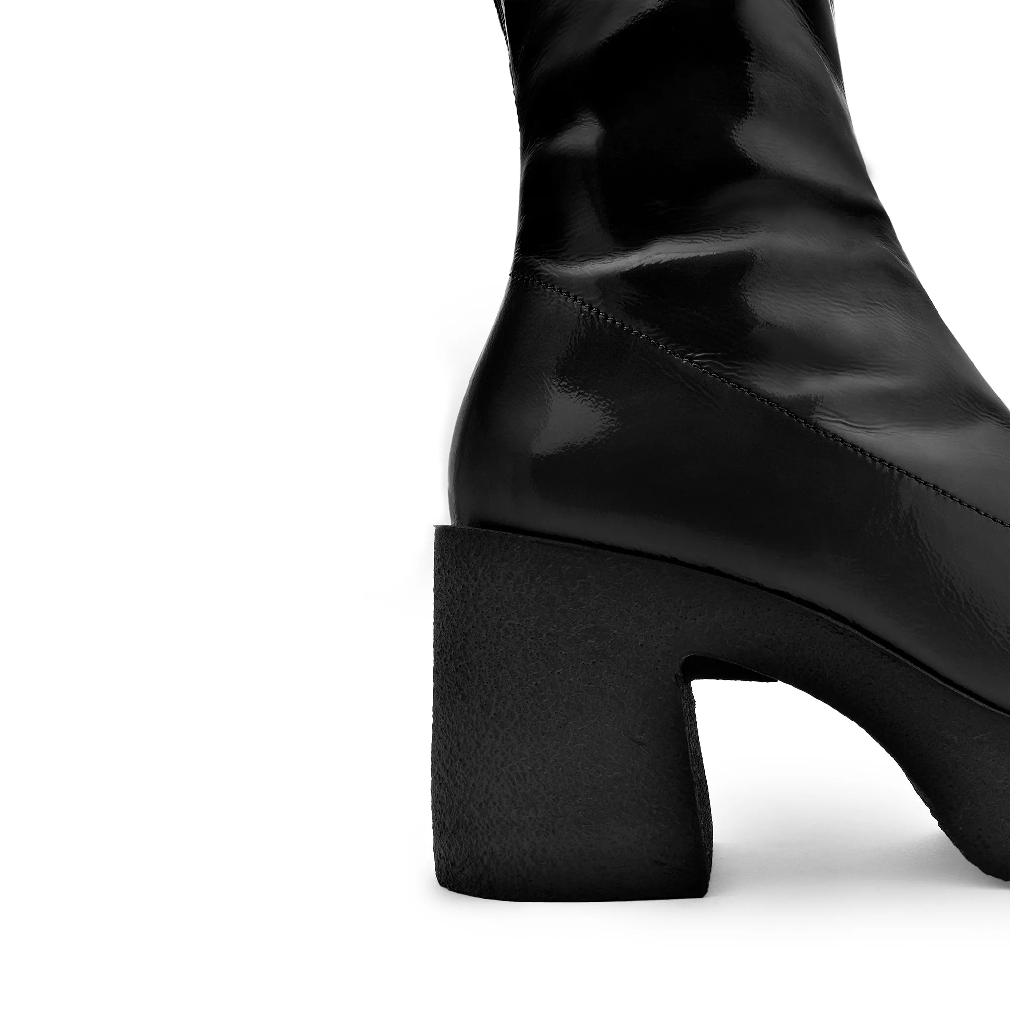 Umi Black Stretch Patent Chunky Ankle Boots