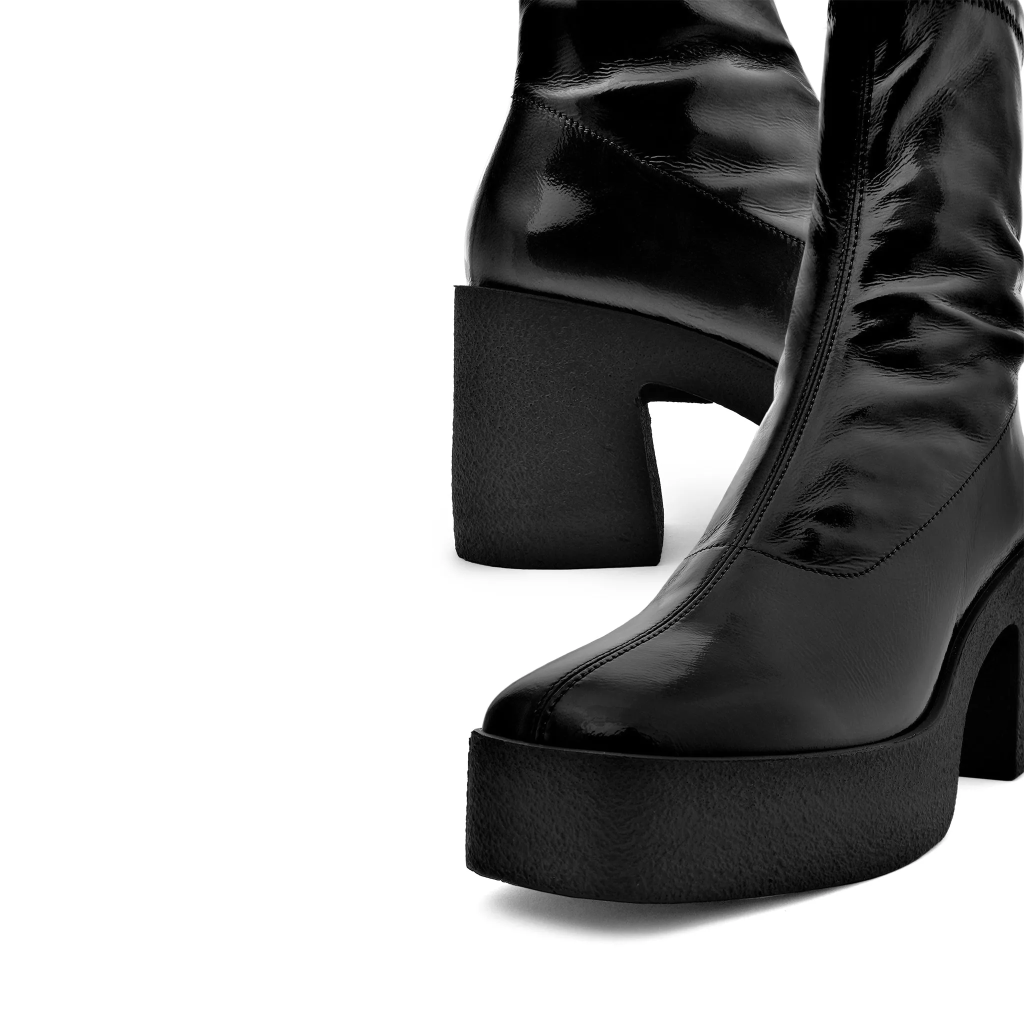 Umi Black Stretch Patent Chunky Ankle Boots