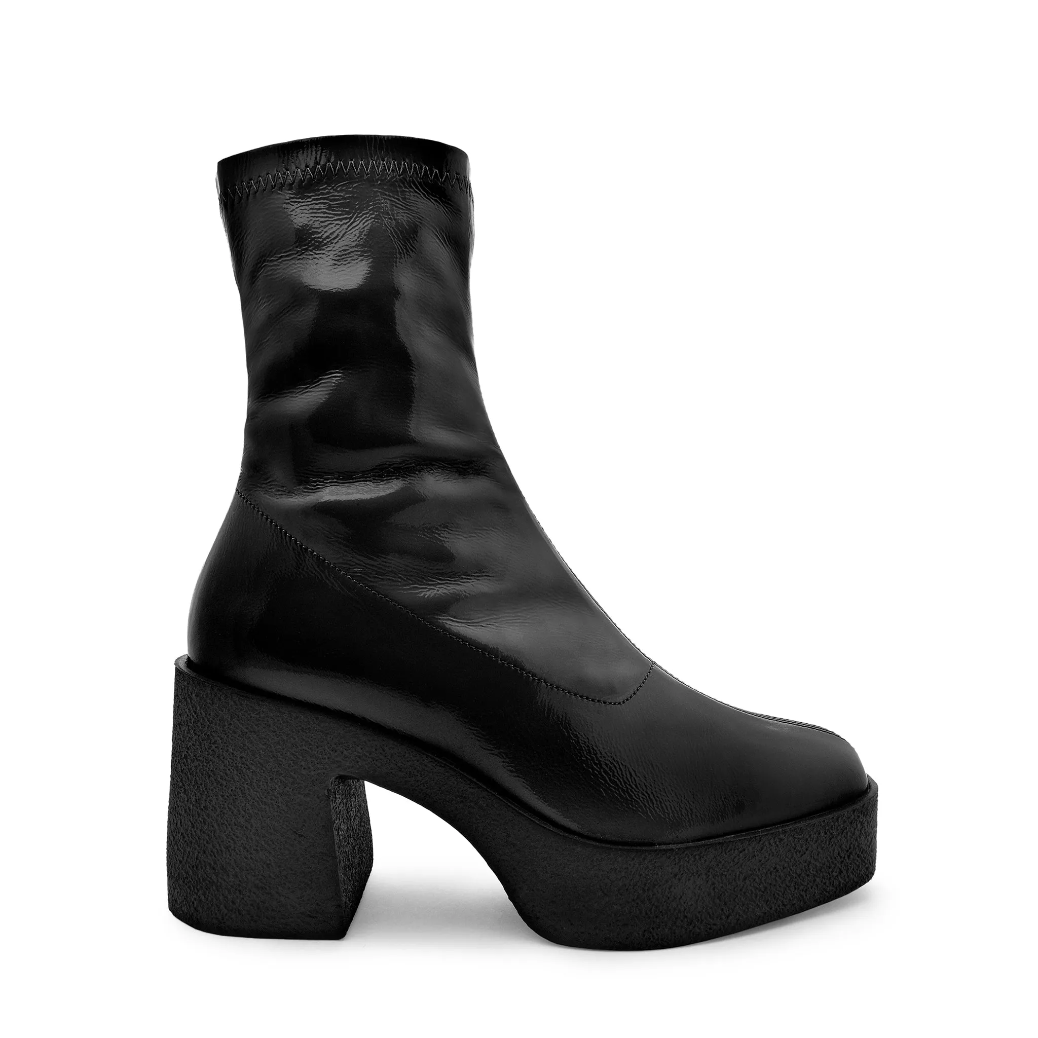 Umi Black Stretch Patent Chunky Ankle Boots