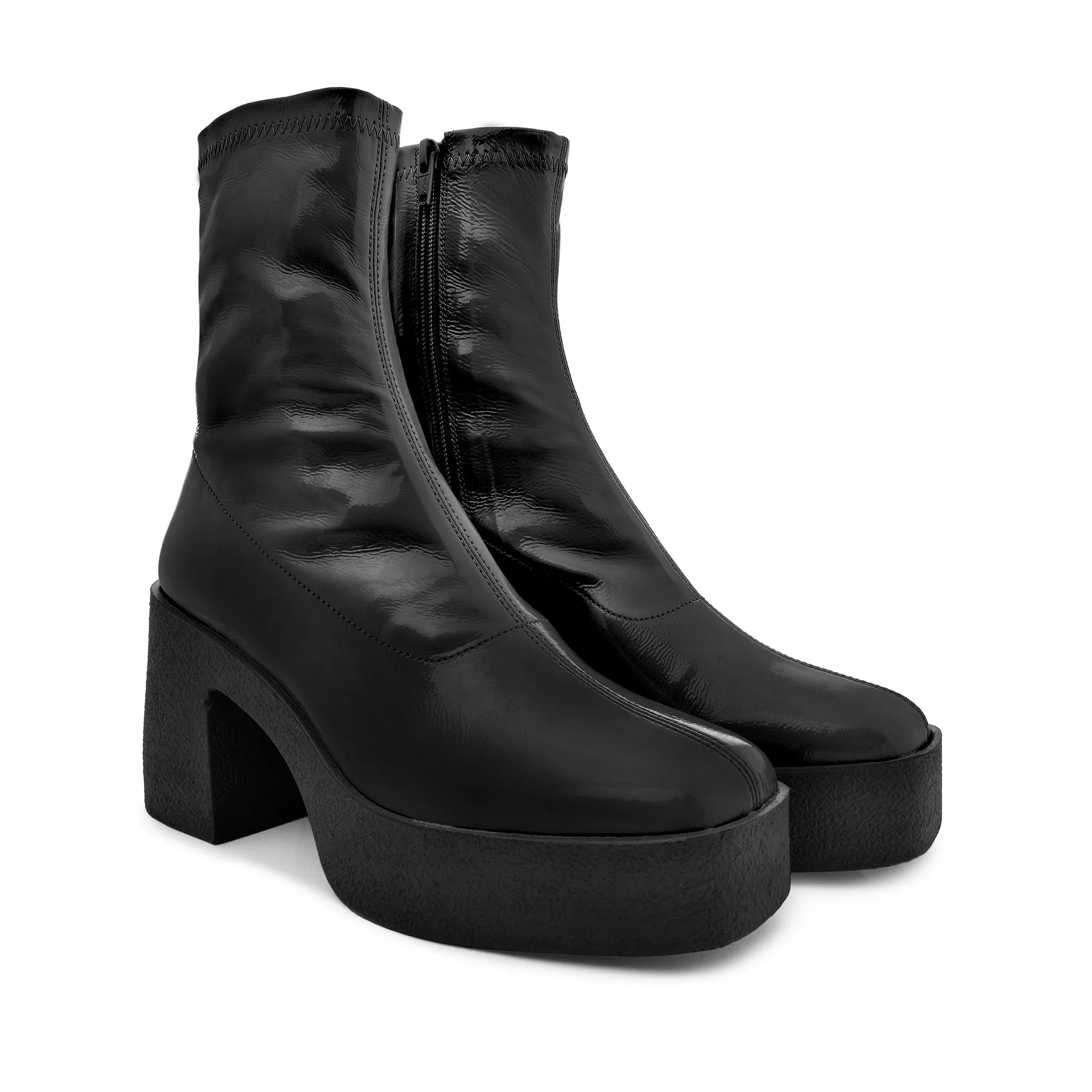 Umi Black Stretch Patent Chunky Ankle Boots