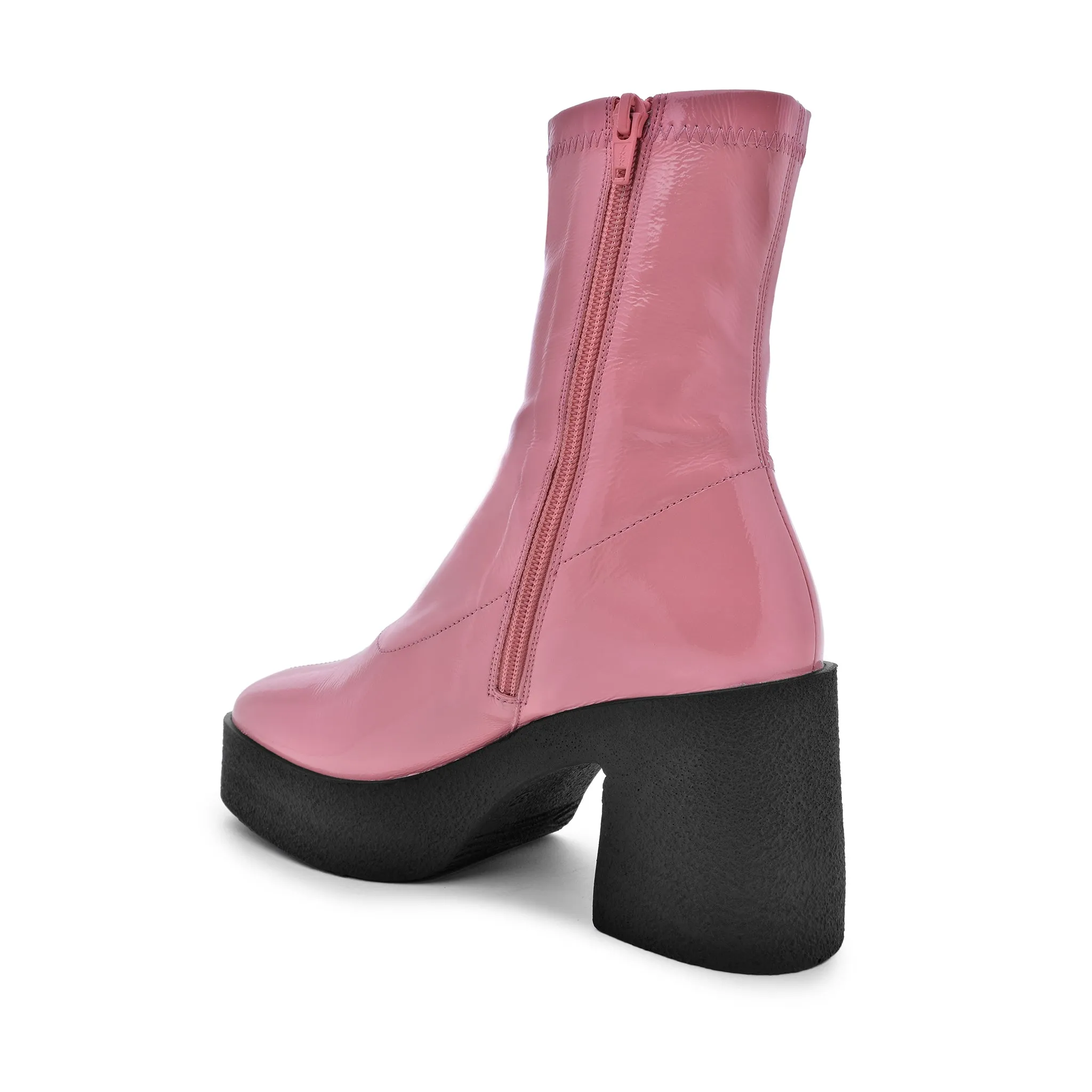 Umi Flamingo Pink Stretch Patent Chunky Ankle Boots