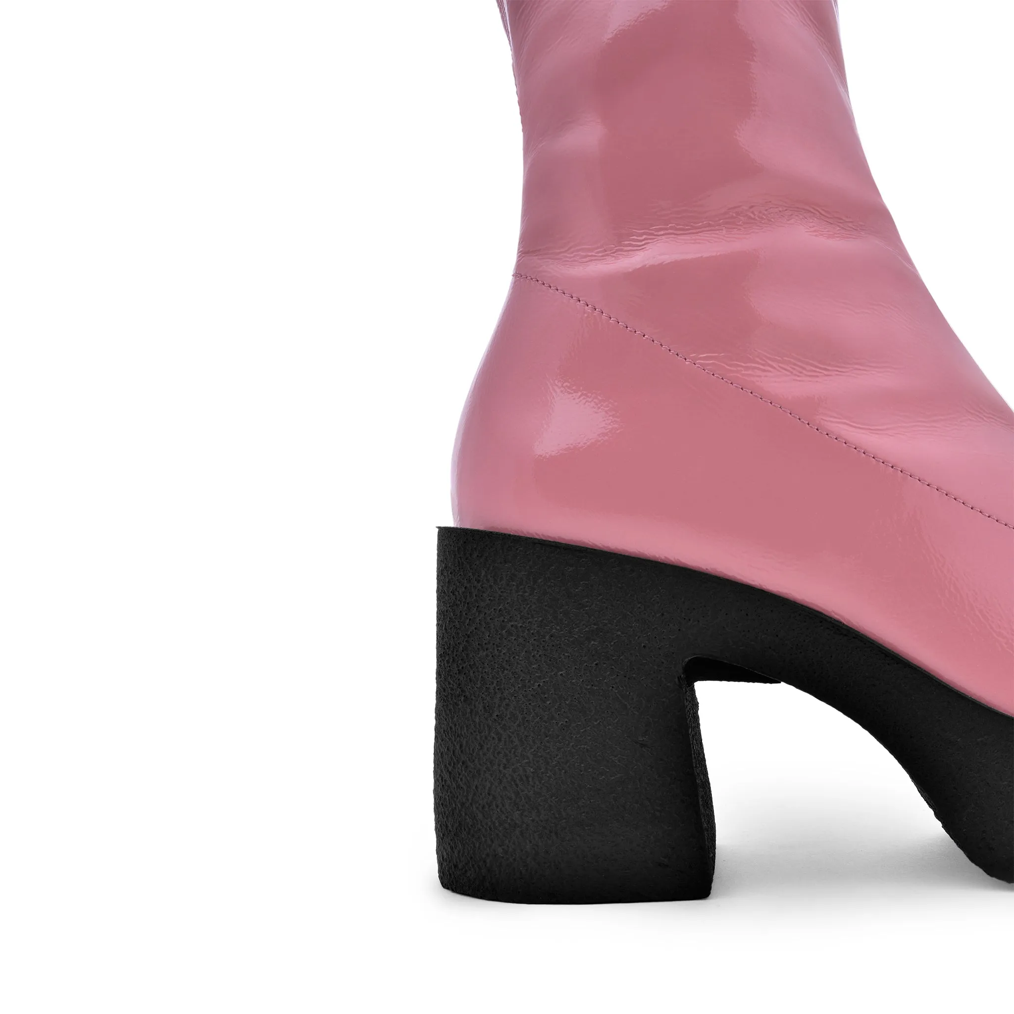 Umi Flamingo Pink Stretch Patent Chunky Ankle Boots