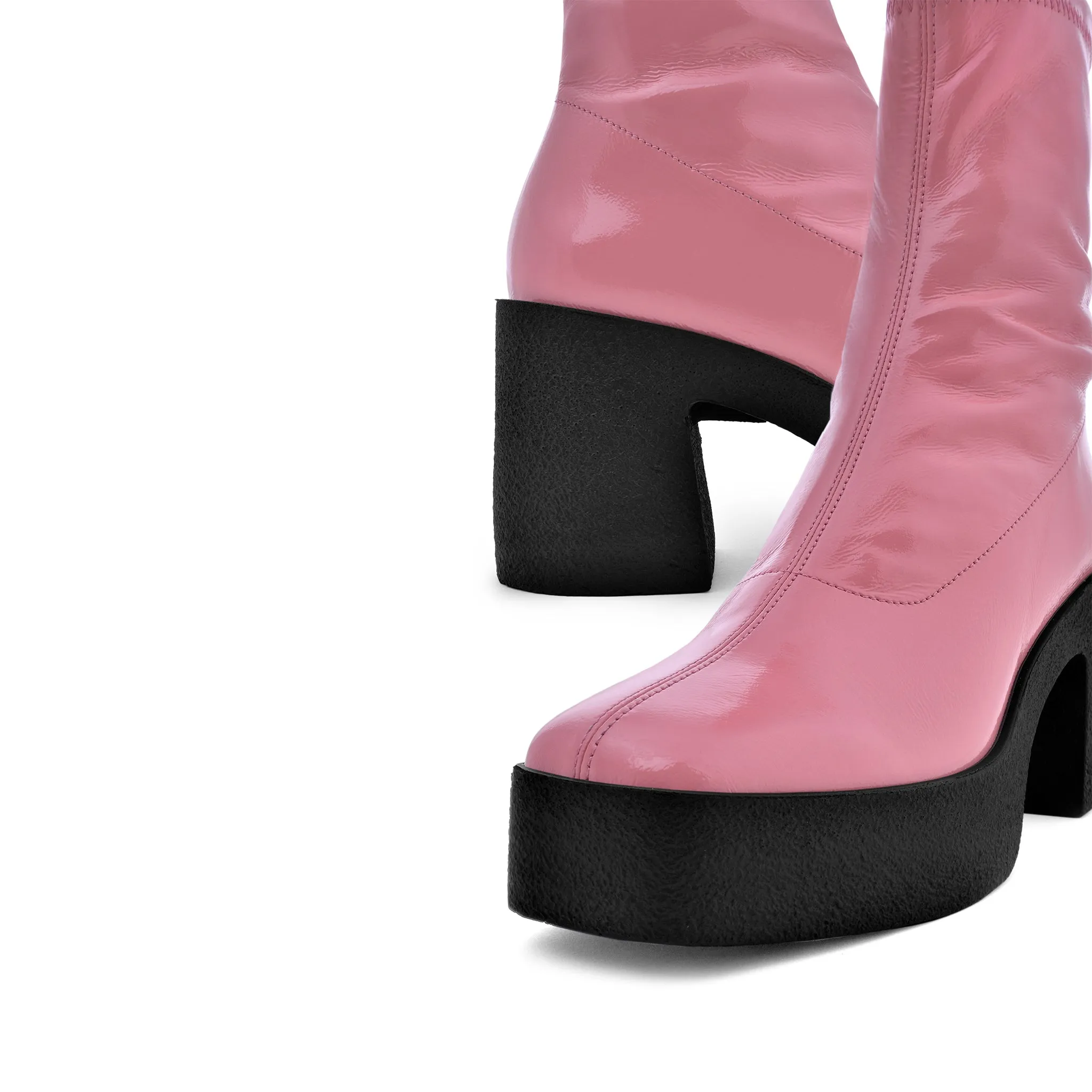 Umi Flamingo Pink Stretch Patent Chunky Ankle Boots