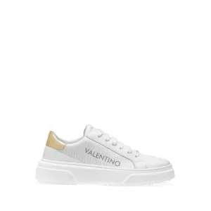 VALENTINO Lace Up Sneaker in white hide and golden inlay