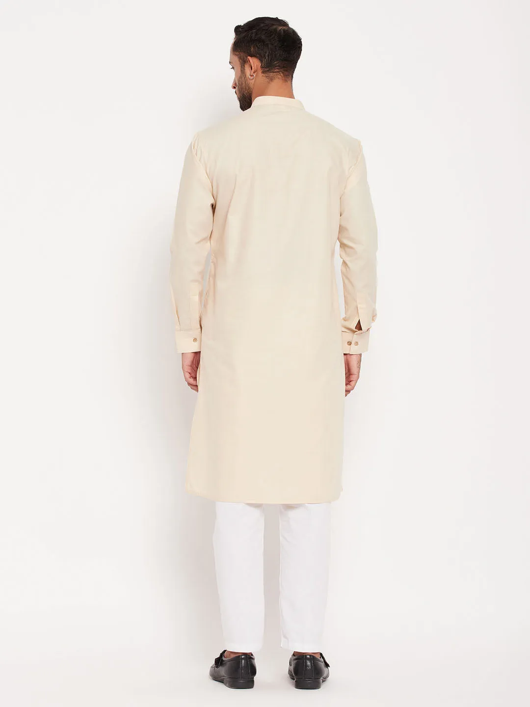 VASTRAMAY Cream Cotton Blend Kurta Set