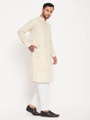 VASTRAMAY Cream Cotton Blend Kurta Set