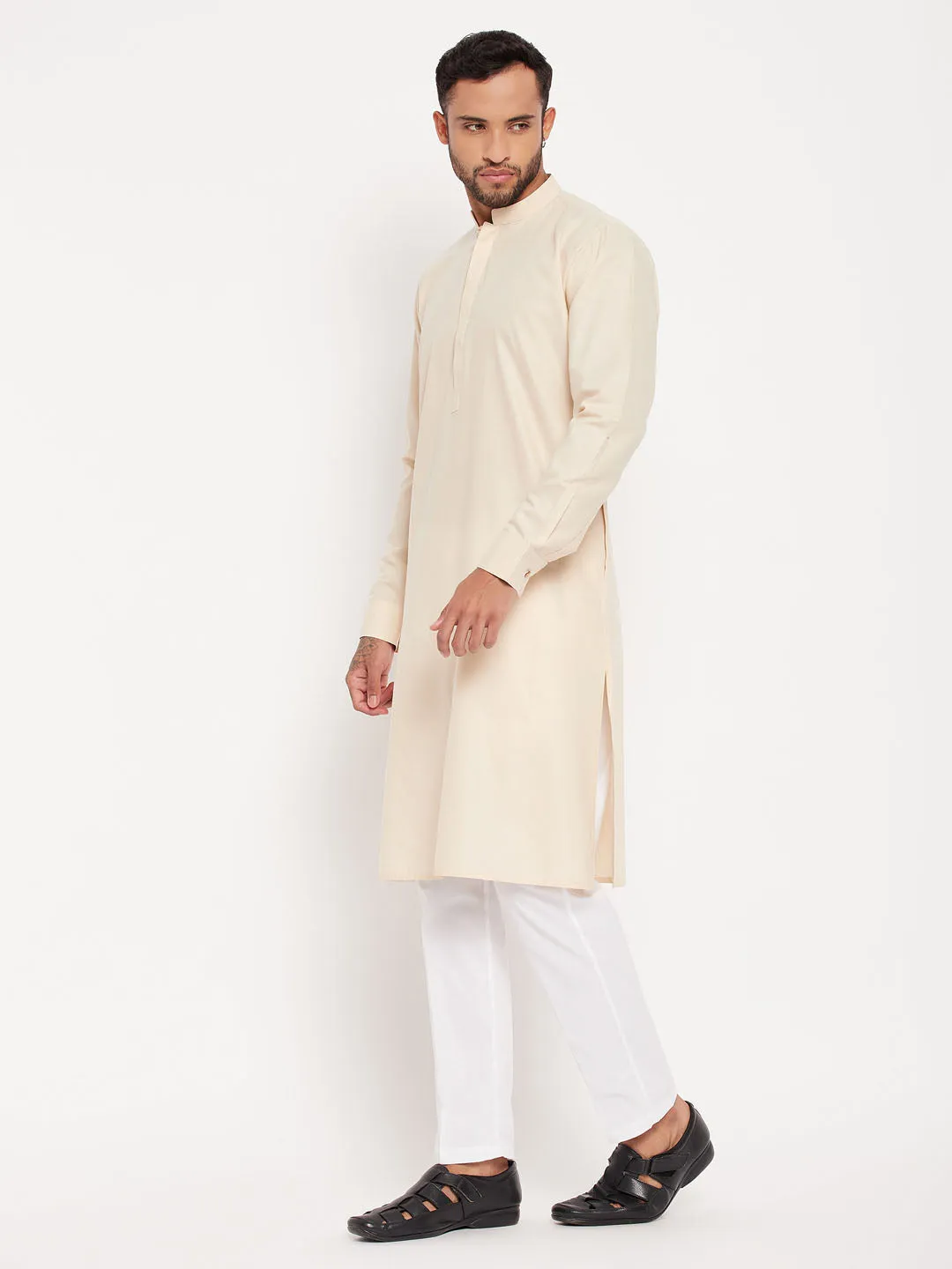 VASTRAMAY Cream Cotton Blend Kurta Set