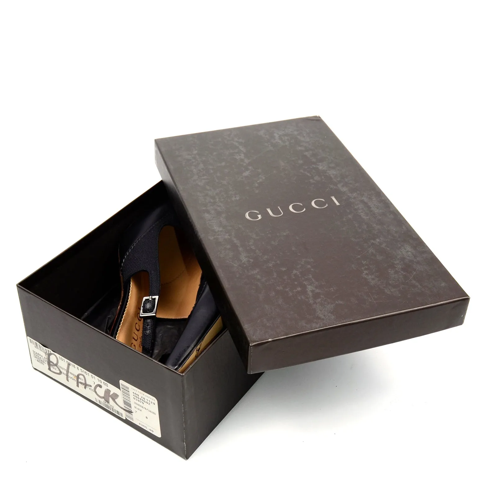 Vintage Gucci Shoes Slingback Black Heels w Original Box 7B