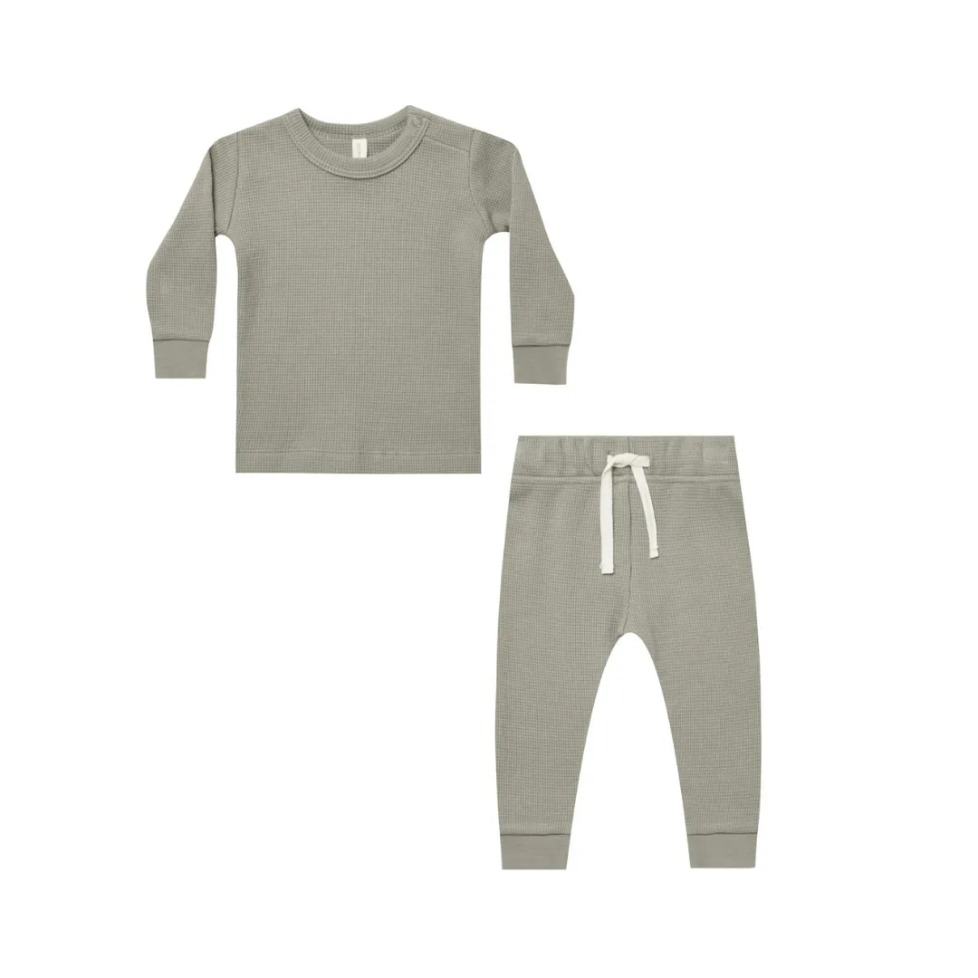 Waffle Top & Pant Set - Basil