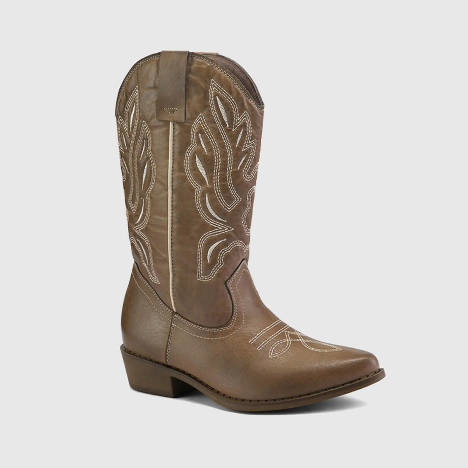 Western Cowboy Boots Embroidered Mid-Calf Pointed Toe Cowgirl Booties