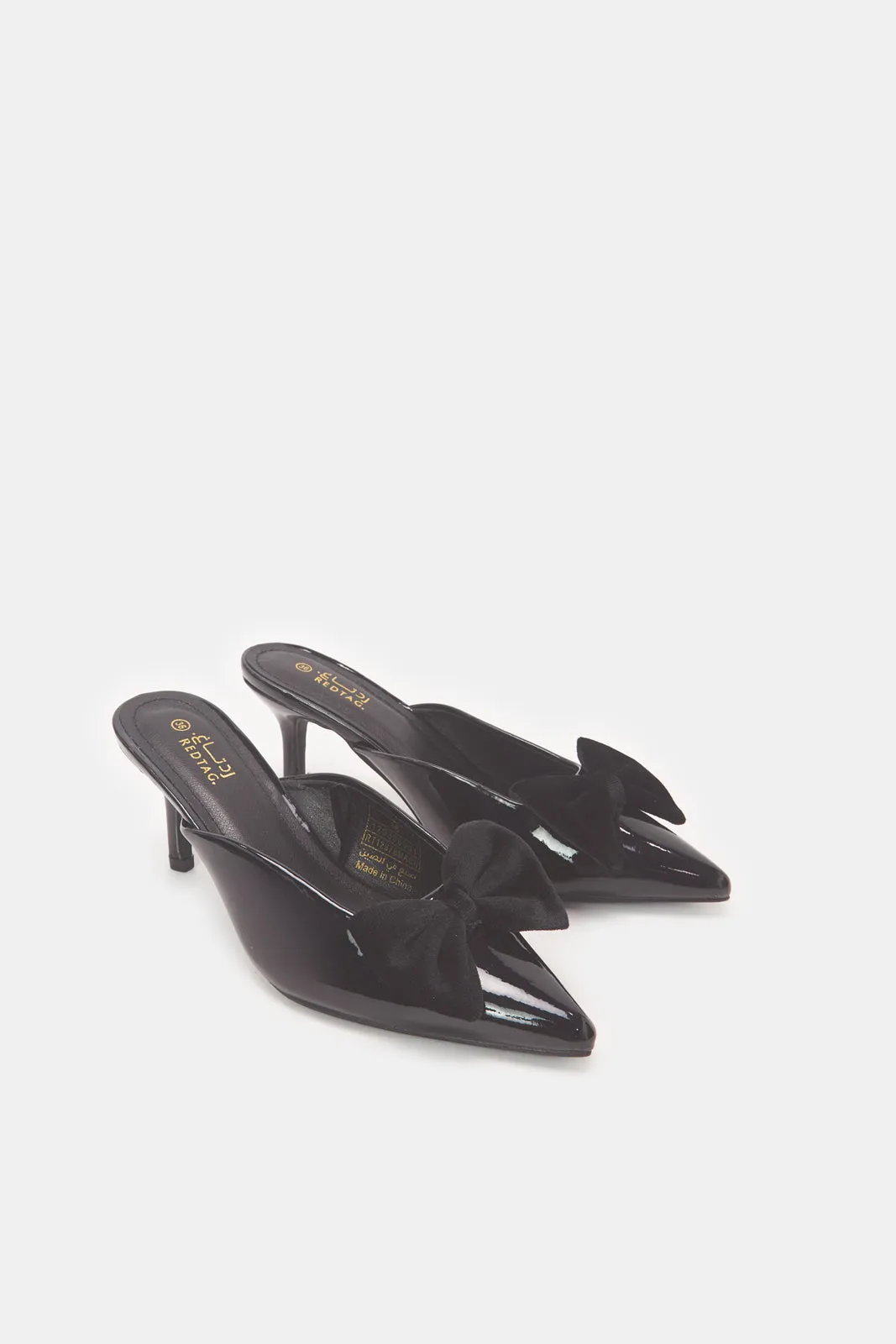 Women Black Velvet Bow Mule