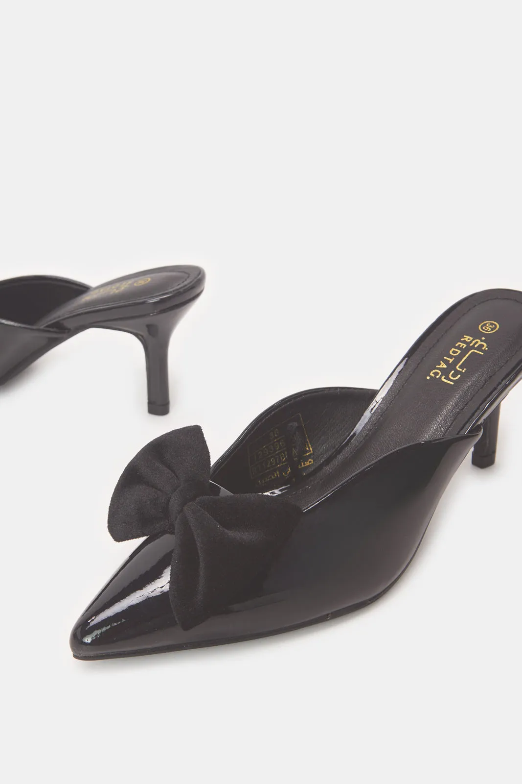 Women Black Velvet Bow Mule