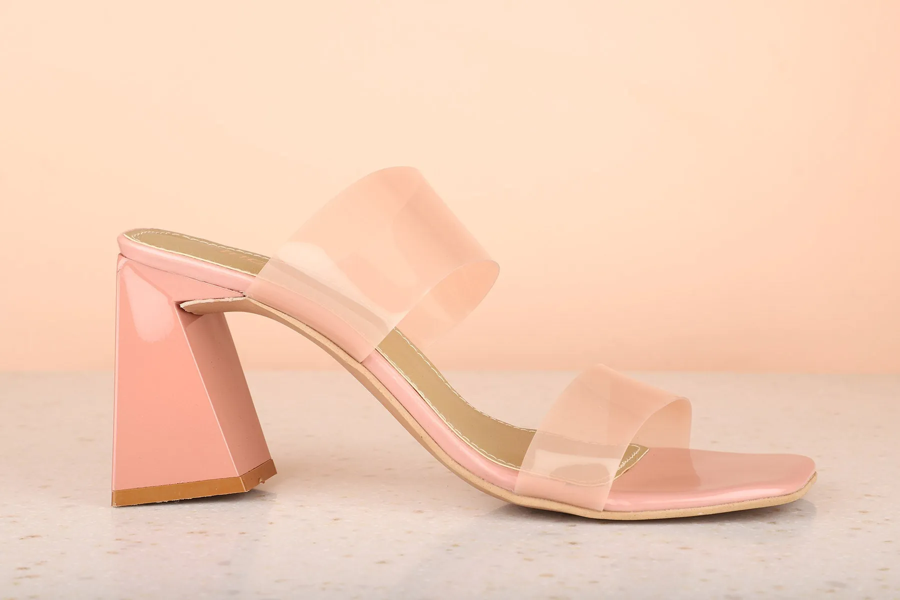 Women Peach Transparent Block Heels