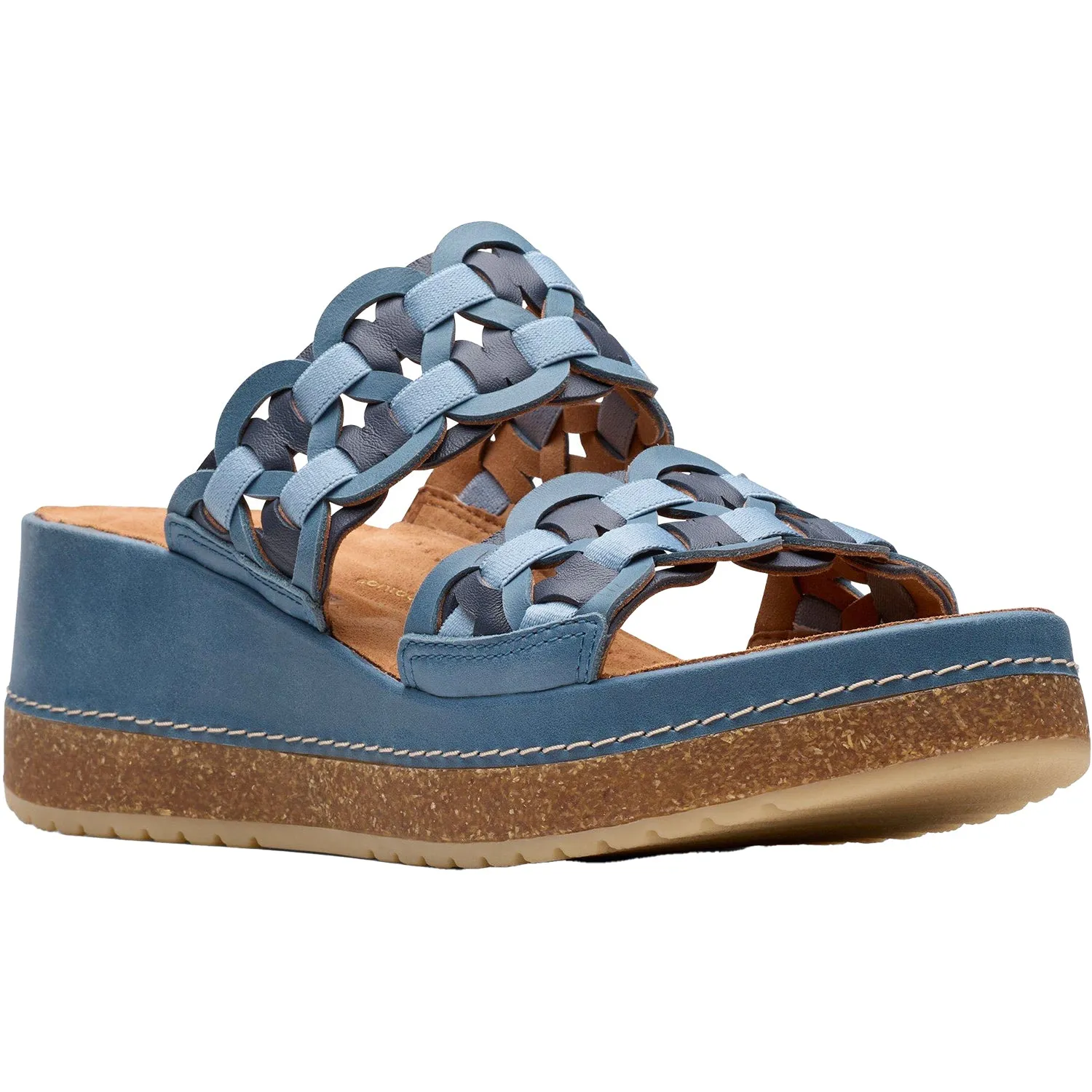 Women's Clarks Kassanda Mule Blue Combi Leather/Synthetic