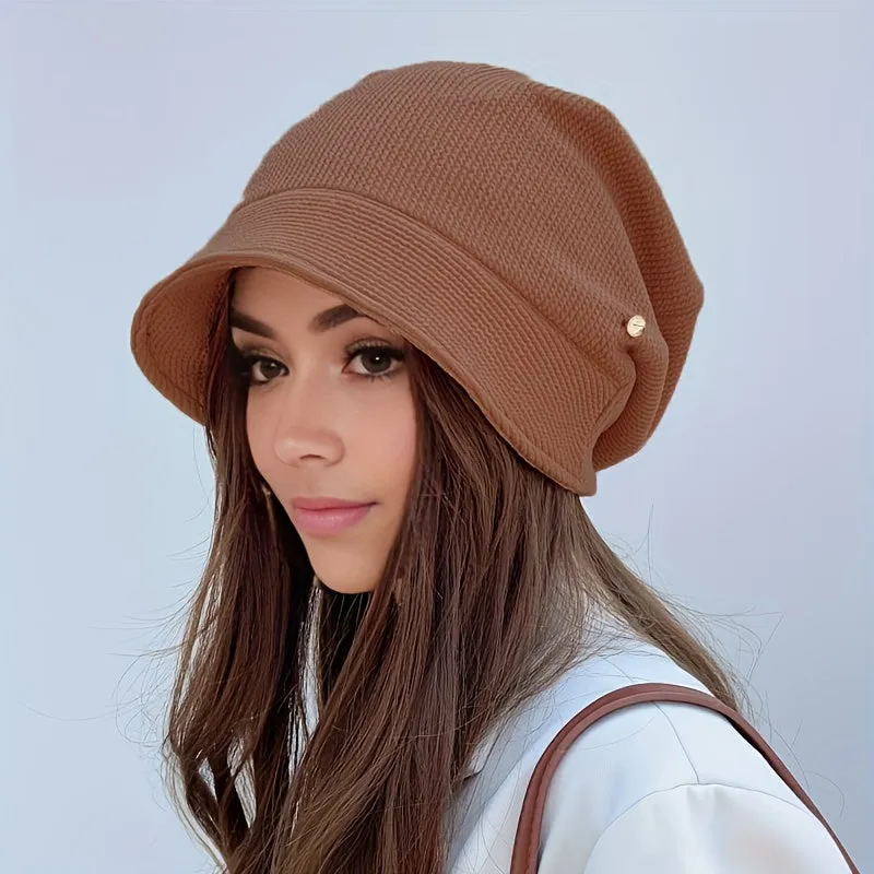 Womens Stylish Solid Color Knitted Hat - Cozy Ear Protection, Windproof & Warm - Ideal for Outdoor Travel, Sleek Brimless Design with Enhanced Comfort