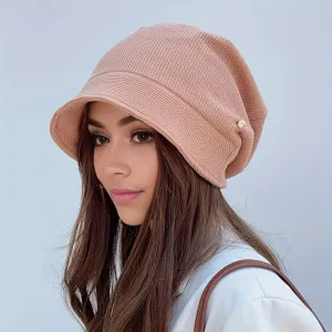 Womens Stylish Solid Color Knitted Hat - Cozy Ear Protection, Windproof & Warm - Ideal for Outdoor Travel, Sleek Brimless Design with Enhanced Comfort