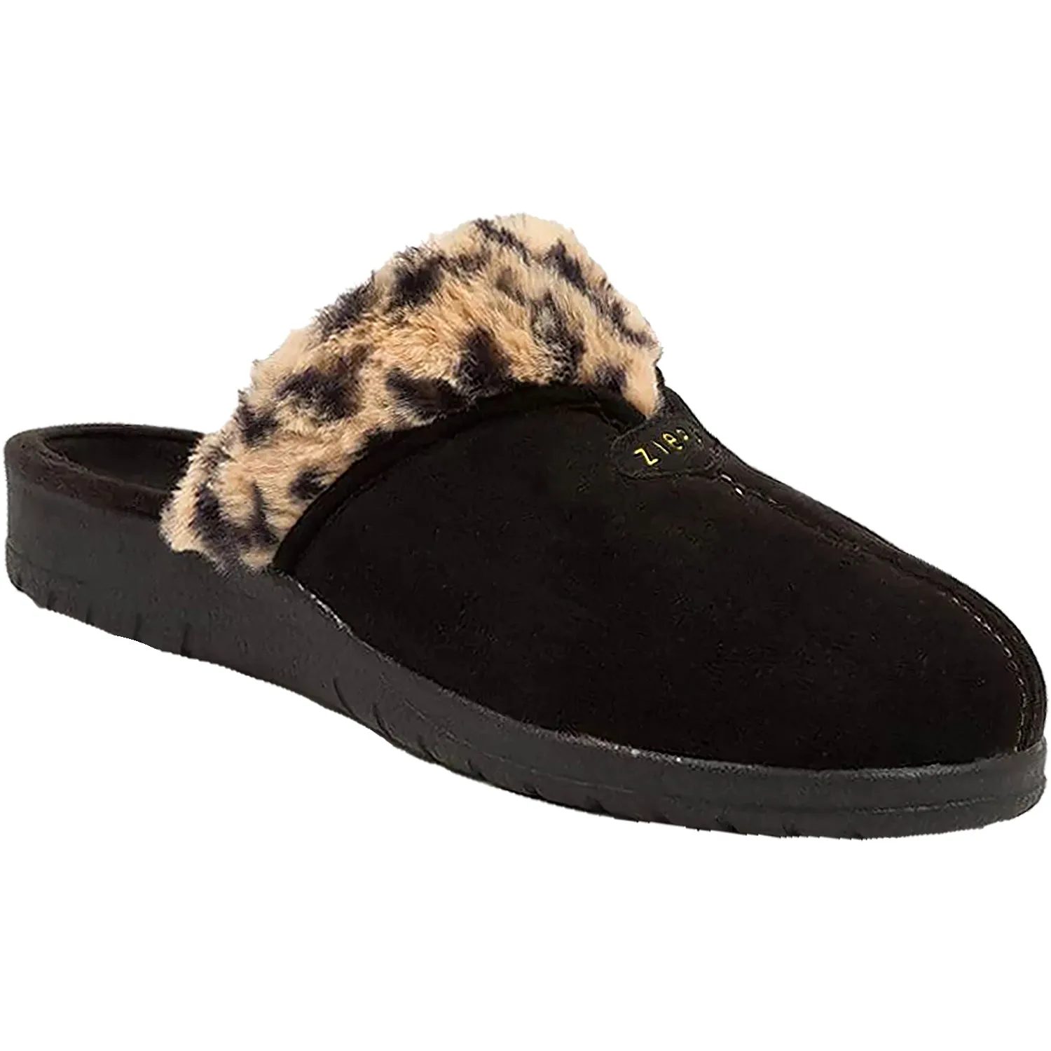 Women's Ziera Comfy Black Leopard Fur Microsuede