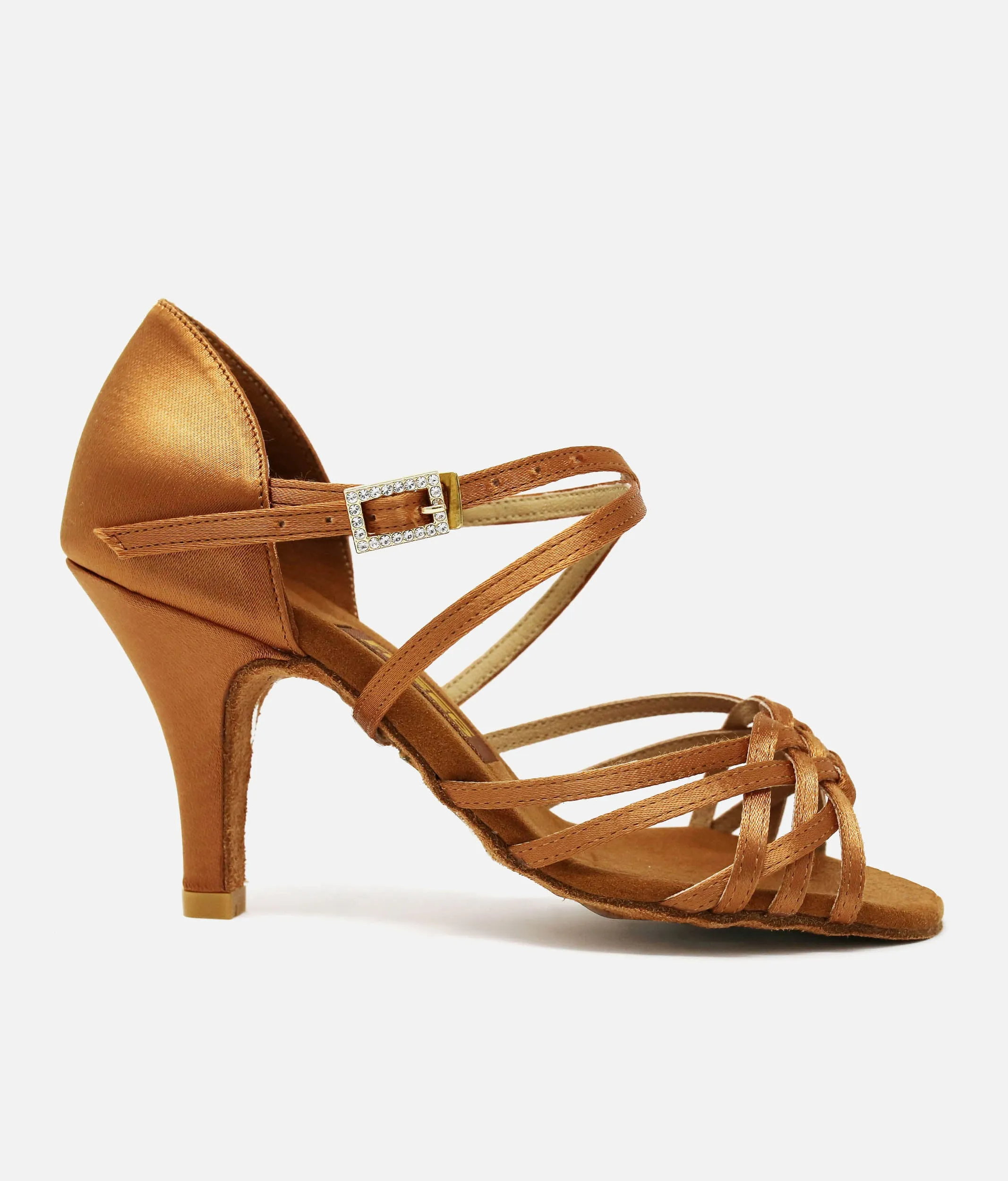 X-Strap Latin Sandals, Dark Tan Satin - Flavia