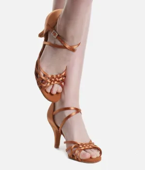 X-Strap Latin Sandals, Dark Tan Satin - Flavia